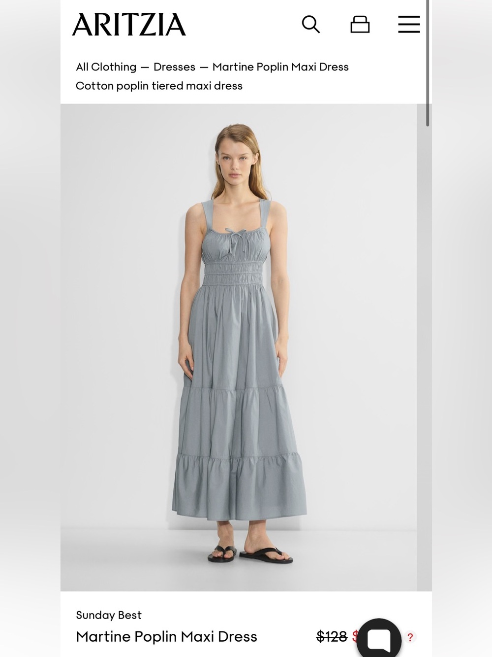 Aritzia Sunday Best Martine Poplin Tiered Maxi Dress in Light Gray-Blue